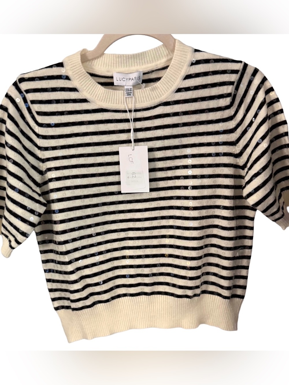 Lucy Paris Women’s Sweater Black & Ivory W/Sequins Sz M NWT
